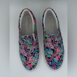 Lilly Pulitzer Navy Floral Canvas Slip-On Sneakers